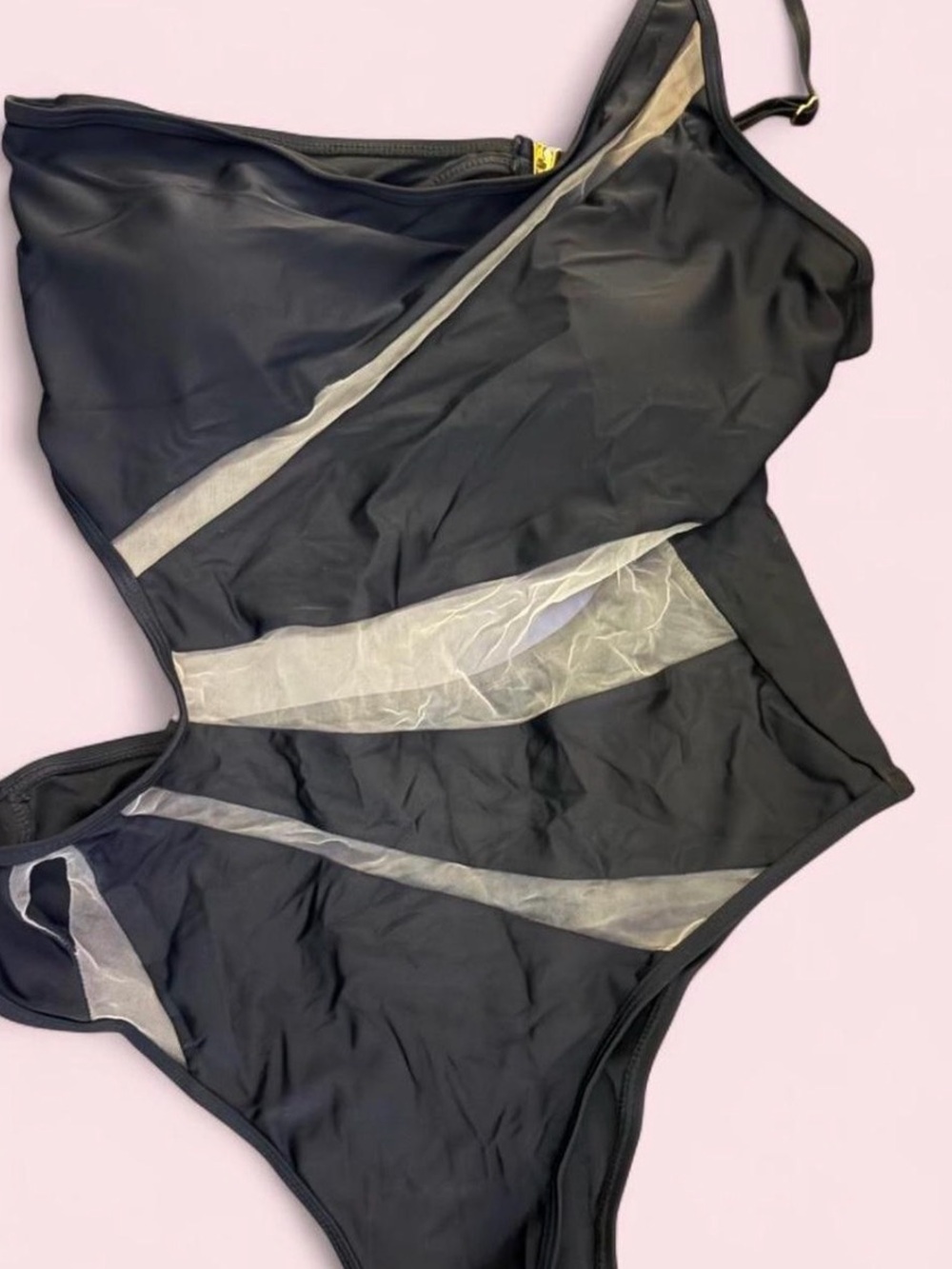 Black One-Piece Swimsuit with Sheer Mesh Insets